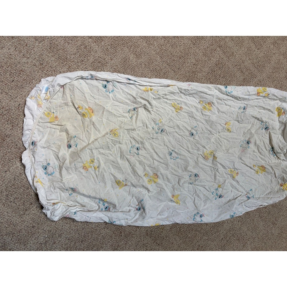 Vintage Sesame Street Baby Big Bird Cookie Monster Crib Sheet White RN 14500 USA